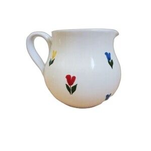 Handmade Tulip Pitcher Flower Ceramic Creamer Floral Vase Folk Art Deco Italy 7"